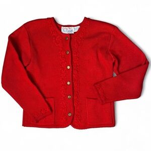 Vintage Red Embroidered Cardigan